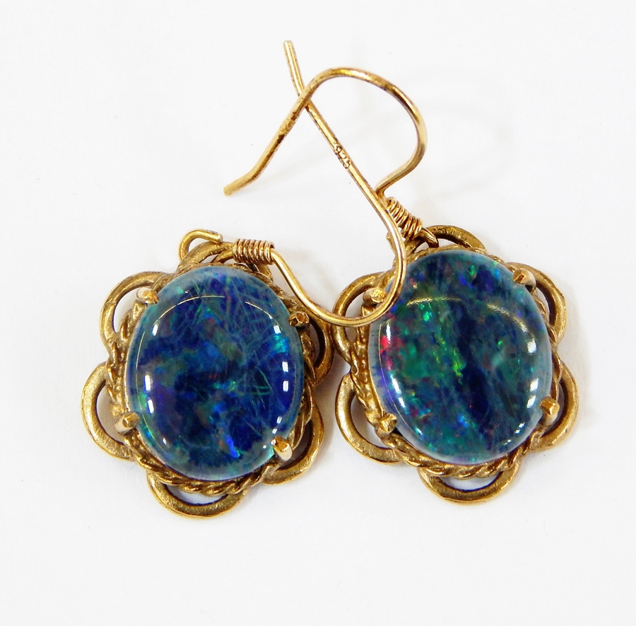 Pair gold and stone set drop earrings, each set diamond, ruby, emerald and sapphire and a pair - Image 2 of 3