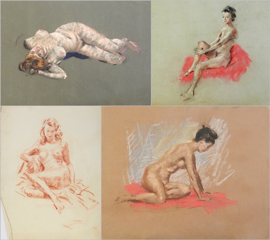 Harry Riley (1895-1966)
Pencil sketch 
"Female, Nude", 52cm x 38cm, unframed and three similar