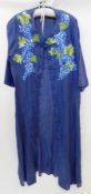 Donna Lory Italian blue kaftan-style summer coat with printed fruiting vine decoration,