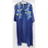 Donna Lory Italian blue kaftan-style summer coat with printed fruiting vine decoration,