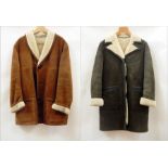 A vintage brown sheepskin coat and a vintage green sheepskin coat  Live Bidding: If you would like a
