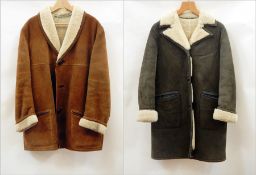 A vintage brown sheepskin coat and a vintage green sheepskin coat  Live Bidding: If you would like a