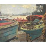 Harry Riley (1895-1966)
Oil on board
"Thames Barges", 40cm x 50cm, unframed 


 Live Bidding: If you