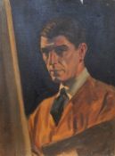 Harry Riley (1895-1966) 
Oil on canvas
A half-length self-portrait, 46cm x 61cm, unframed

 Live