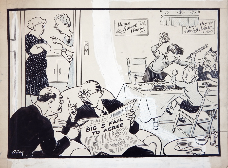 Harry Riley (1895-1966)
Pen and ink cartoons
"Oi'm Fed Up wi' this Country! Ow about emigrating - Image 4 of 6