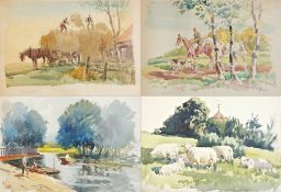 Harry Riley (1895-1966)
Watercolour
Sheep grazing in a field, 33cm x 50cm
Watercolour
"Rowing on a