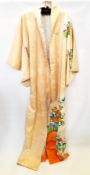 Oriental kimono with printed decoration of flowers and birds  Live Bidding: If you would like a