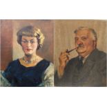 Harry Riley (1895-1966) 
Oils on canvas
Head and shoulders portrait of Barbara Riley and another