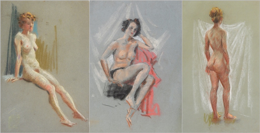 Harry Riley (1895-1966)
Pastel
"Female, Nude", 52cm x 38cm, unframed 
"Female, Nude", 48cm x 32cm,