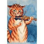 Louis Wain
Watercolour drawing
Cat playing the fiddle, signed, 14cm x 20cm, unframed  Live