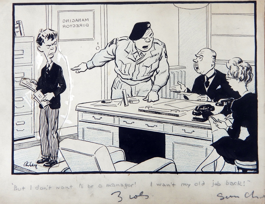 Harry Riley (1895-1966)
Pen and ink cartoons  
"Are you one of our regulars, madam?", signed, 25cm x - Image 4 of 5