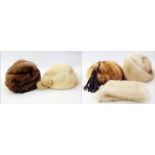 Mitzi Lorenz mink beret with leather tassel, cream mink hat with pom-pom, another cream mink hat,