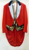 Mid Devonshire hunt evening jacket with brass hunt buttons and waistcoat showing hunting scene,