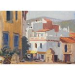 Harry Riley (1895-1966)
Oil on board
"Spanish Village", Spanish street scene, dated verso 1950, 29cm