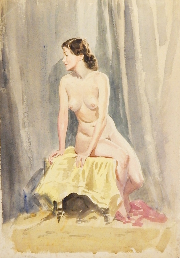 Harry Riley (1895-1966)
Watercolour
Reclining female nude figure, 53x39cm, unframed.
and a - Image 3 of 4