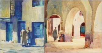 T C Weekes (1876-1945)
Watercolour drawing
"Village Street", market in the Middle East, signed, 23.