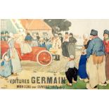 Hendrick Cassiers (1848-1944) 
Lithograph poster
"Voiture Germain à Monceau-sur-Sambre (