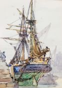 Frank Mears Jobson
Pen, ink and wash
The Elmsta, Stockholm' in Margate harbour, inscribed verso,