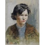 Harry Riley (1895-1966)
Pastel
Head and shoulder portrait of a young woman, 51cm x 39cm

 Live