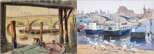 Harry Riley (1895-1966)
Watercolour drawings
"The River Thames, Battersea Bridge", signed and