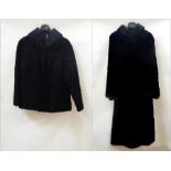 A vintage black astrakhan jacket, a black vintage moleskin coat and another black vintage coat (