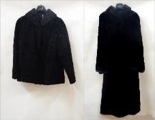 A vintage black astrakhan jacket, a black vintage moleskin coat and another black vintage coat (