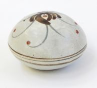 David Leach "Lowerdown" pottery porcelain box and cover, circular, painted with stylised flower with