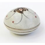 David Leach "Lowerdown" pottery porcelain box and cover, circular, painted with stylised flower with