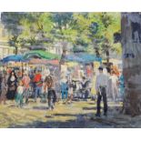 Harry Riley (1895-1966)
Oil on board
"Montmartre, Paris", market square with figures, signed, 41cm x