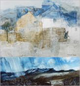 F Donald Blake (1908-1997)
Watercolour drawing and mixed media 
Moorland in the rain, signed, 17cm x