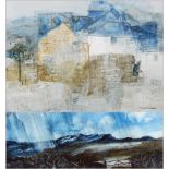 F Donald Blake (1908-1997)
Watercolour drawing and mixed media 
Moorland in the rain, signed, 17cm x