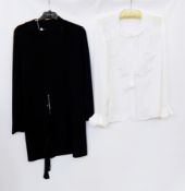 Caroline Charles black wool and silk rack evening coat, size 2, Caroline Charles cream silk blouse,