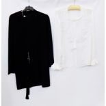 Caroline Charles black wool and silk rack evening coat, size 2, Caroline Charles cream silk blouse,