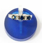 14K white gold, sapphire and diamond ring set three sapphires alternating with two diamonds  Live