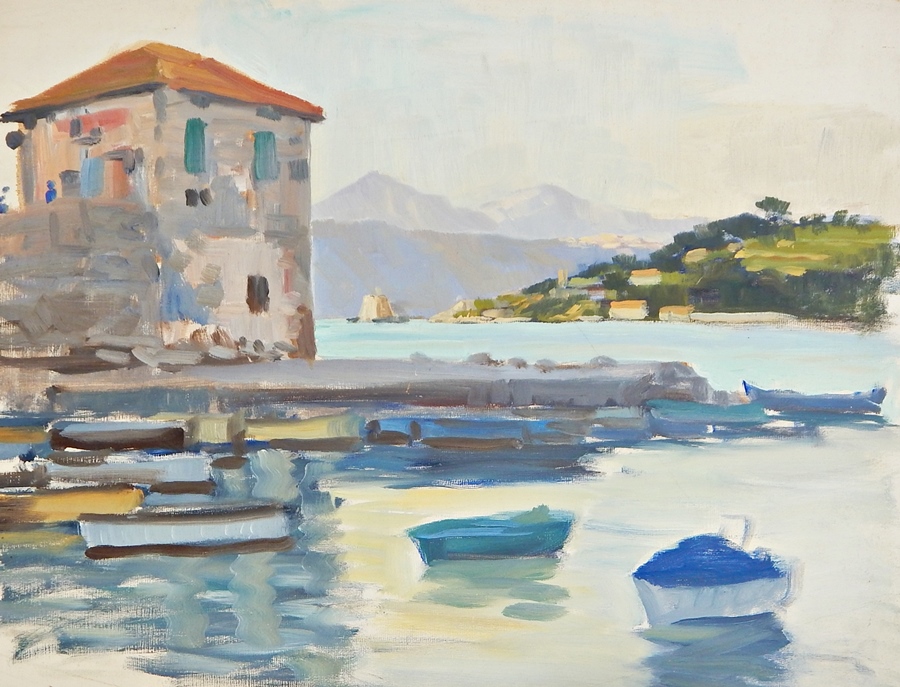 Harry Riley (1895-1966)
Watercolour drawing 
"Torbole, Italy", titled and dated 1964 verso, 37cm x - Image 4 of 5