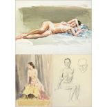 Harry Riley (1895-1966)
Watercolour
Reclining female nude figure, 53x39cm, unframed.
and a
