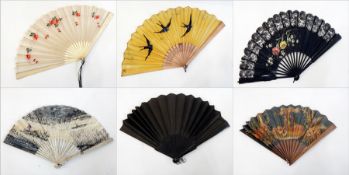 Gauze hand painted fan with bone sticks, Japanese paper fan,