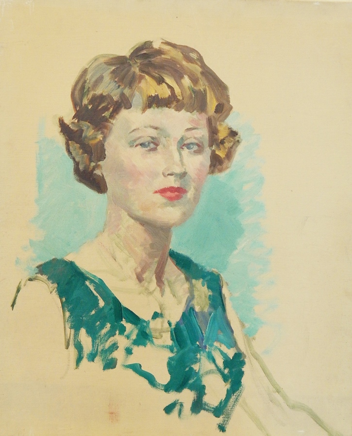 Harry Riley (1895-1966)
Oil on canvas 
Head and shoulders portrait of Barbara Riley, 51cm x 61cm, ( - Image 2 of 3