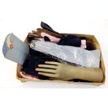 Selection of kid evening gloves and others, all various colours, a hand mannequin and a greetings