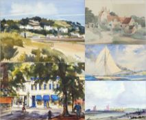 A quantity of watercolours, one by Pearce, watercolour of beach scene and others, unframed  Live