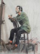 Harry Riley (1895 -1966)
Pastel drawing
Artist seated, surveying easel, signed, 49x37cm (unframed)