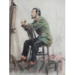 Harry Riley (1895 -1966)
Pastel drawing
Artist seated, surveying easel, signed, 49x37cm (unframed)