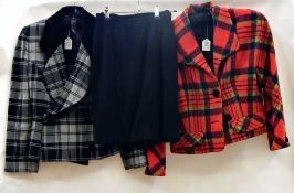 A 1980's Karl Lagerfeld, red tartan pattern with a 1980's vintage Hobbs black check jacket with