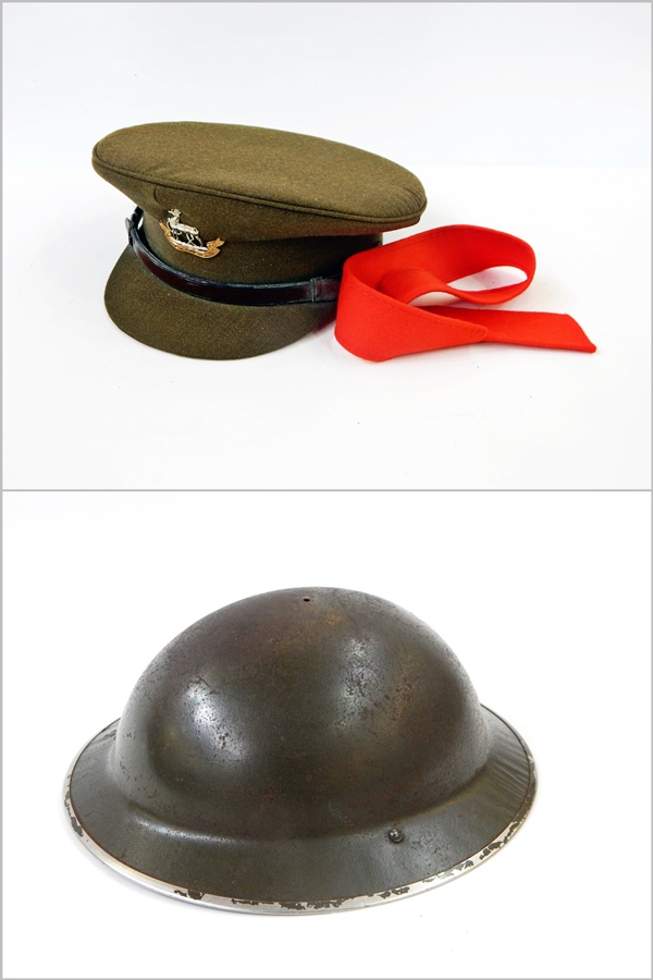 1940's EC and C Limited military tin helmet and 1960's 70 Royal Warwickshire regimental cap