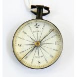 George III silver compass by Berge, circular and plain with bar and loop handle,