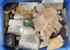 Large quartz crystal cluster and a quantity of sundry hardstones and crystals (1 box)