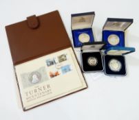 Silver piedfort £2 commemorative coin, Turner Bicentenary medallic first day cover, in case,