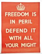 Original WWI propaganda poster "Freedom is in Peril,