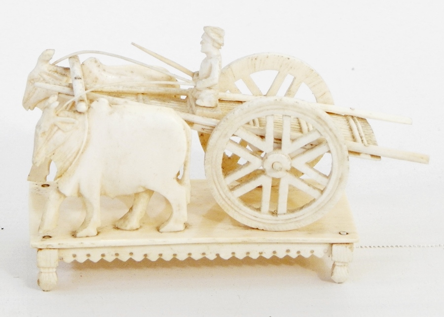 Eastern carved ivory model bullock cart with driver, 12cm wide, - Image 2 of 4