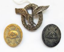 German Luftwaffe pilots badge and two German wounded badges (3)